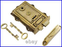 Solid Aged Brass Davenport Rim Lock With Heavy Beehive Door Knobs Knob Pair Set
