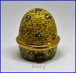 Staffordshire English Enamel Box Vintage Beehive Bee Hive Bees & Flowers