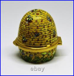Staffordshire English Enamel Box Vintage Beehive Bee Hive Bees & Flowers