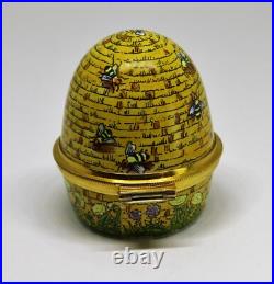 Staffordshire English Enamel Box Vintage Beehive Bee Hive Bees & Flowers