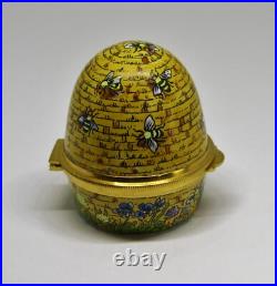 Staffordshire English Enamel Box Vintage Beehive Bee Hive Bees & Flowers