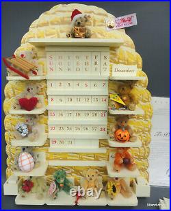 Steiff Perpetual Calendar 12 Mini Teddy Bear Mohair Plush Wood Beehive LE 2001