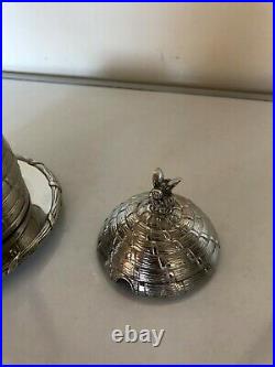 Stunning Silver Plated Bee Hive Honey Pot With A Bee Finial, Glass Liner. Heavy