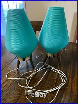 Super Clean Mid Century Vintage Aqua Turquoise Beehive Lamps Excellent Coloring