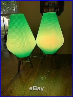 Super Clean Mid Century Vintage Aqua Turquoise Beehive Lamps Excellent Coloring