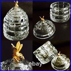 Superb Rare Heavy Crystal Beehive Honey Pot With 24ct Gold Plated Bee (5, 940g)