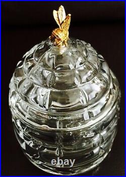 Superb Rare Heavy Crystal Beehive Honey Pot With 24ct Gold Plated Bee (5, 940g)