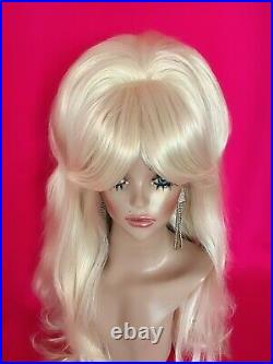 Swinging 60s BIG BEEHIVE Wig Bangs Custom Drag Queen Platinum Blonde ALL COLORS
