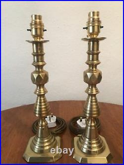 Tall Elegant Period Brass Candlestick Table Lamps PAIR H33cm Beehive & Diamond