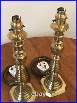 Tall Elegant Period Brass Candlestick Table Lamps PAIR H33cm Beehive & Diamond