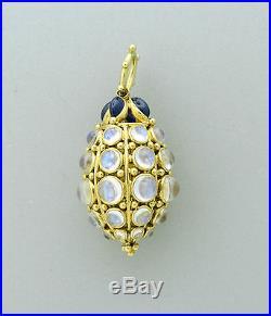 Temple St. Clair 18k Yellow Gold Sapphire Blue Moonstone Bee Hive Pendant $17000