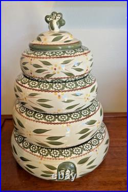 Temptations Old World Bee hive Four Canister Stacking Bowl Serving Oven Set RARE