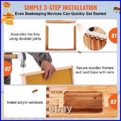VEVOR Bee Hive Langstroth Medium Beehive Kit 10 Frames Acrylic Bee Windows