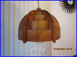 VINTAGE Mid-Century Modern Pendant Beehive Swag Hanging Wood Wooden Lamp Works
