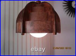 VINTAGE Mid-Century Modern Pendant Beehive Swag Hanging Wood Wooden Lamp Works