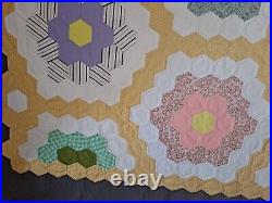 VTG Grandmother's Flower Garden Quilt with Hexagon Border Beehive Pattern 60x96