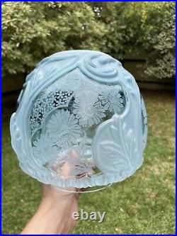 Victorian Blue Embossed Rare Beehive Acid Etched Duplex Oil Lamp Shade