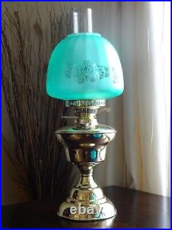 Victorian Style Green Frosted Glass Beehive Oil Lamp Shade with Floral Motif