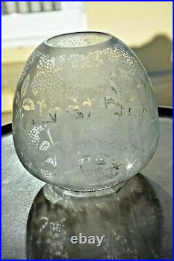 Victorian oil lamp shade acid etched beehive clear glass 4fitting no damage u/k