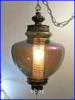 Vintage 13 Mid Century Swag Hanging IRIDESCENT Spinning Top Beehive Lamp