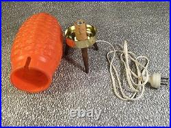 Vintage 1960s MCM Orange Bubble Beehive Basket Weave Plastic Tripod Atomic Lamp