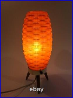 Vintage 1960s MCM Orange Bubble Beehive Basket Weave Plastic Tripod Atomic Lamp