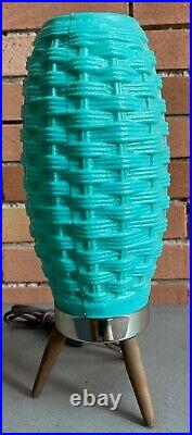 Vintage 60s Plastic Turquoise Beehive Tripod Lamp Mid Century Modern Lighting