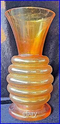Vintage Art Deco Australian Bee Hive Tall Marigold Carnival Glass Vase 20cm