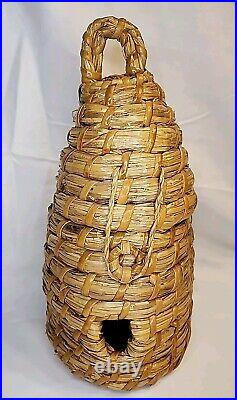Vintage Beehive Basket Bee Skep 13.5 Old Primative Look Woven Latched Rustic