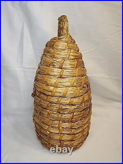 Vintage Beehive Basket Bee Skep 13.5 Old Primative Look Woven Latched Rustic