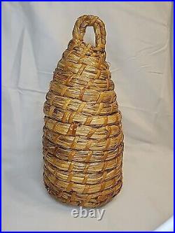 Vintage Beehive Basket Bee Skep 13.5 Old Primative Look Woven Latched Rustic