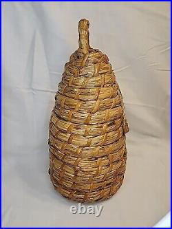 Vintage Beehive Basket Bee Skep 13.5 Old Primative Look Woven Latched Rustic