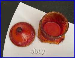 Vintage Boyd Orange Aberina Glass Bee Hive Honey Pot Covered Dish withLid