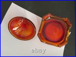 Vintage Boyd Orange Aberina Glass Bee Hive Honey Pot Covered Dish withLid