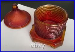 Vintage Boyd Orange Aberina Glass Bee Hive Honey Pot Covered Dish withLid