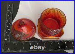 Vintage Boyd Orange Aberina Glass Bee Hive Honey Pot Covered Dish withLid