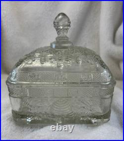 Vintage Indiana Glass Tiara Honey Bee Hive Box Clear Glass Covered Dish