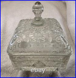 Vintage Indiana Glass Tiara Honey Bee Hive Box Clear Glass Covered Dish
