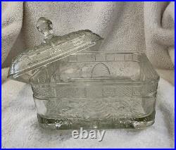 Vintage Indiana Glass Tiara Honey Bee Hive Box Clear Glass Covered Dish