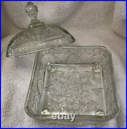 Vintage Indiana Glass Tiara Honey Bee Hive Box Clear Glass Covered Dish