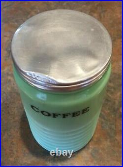 Vintage Jeanette Glass Jadeite Coffee Canister, Jar Beehive Ribbed Very Nice