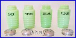 Vintage Jeannette Jadite Beehive Shakers Salt, Pepper, Sugar, Flour Set Of 4