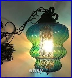 Vintage Mid Century Retro Hanging Swag Beehive Light Aqua/Green 11Ft Chain FUNKY