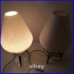 Vintage Paid Of MCM Beehive Table Lamps With White Shsdes