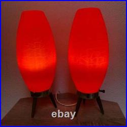 Vintage Pair MCM Lamps Orange Plastic Mid Century Modern Beehive WORKS