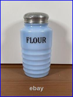 Vintage Rare Jeanette DELPHITE BLUE Beehive Glass Ribbed Flour Range Shaker
