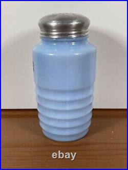 Vintage Rare Jeanette DELPHITE BLUE Beehive Glass Ribbed Flour Range Shaker