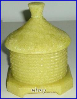 Vintage Uranium Green Yellow Glass Bee Honey Jam Marmalade Pot Jar