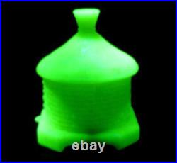 Vintage Uranium Green Yellow Glass Bee Honey Jam Marmalade Pot Jar