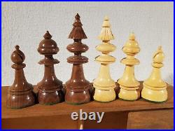Vintage Wood Large Chess Set Men Chessmen Pieces 4.75 King Beehive Tiki Hut